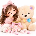 باکس هدیه خرس پاپیونی با شیشه مارشمالو صورتی12