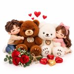 ست هدیه ولنتاین دو خرس با گل رز قرمز و شکلات قلبی15