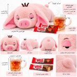 ست هدیه صبح بخیر خوابالو؛ عروسک خوک پولیشی با لیوان چای و شکلات هیس16 - تصویر 2